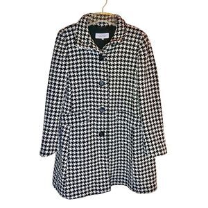 Calvin Klein Black & White Houndstooth Wool Coat Size 4 Women’s